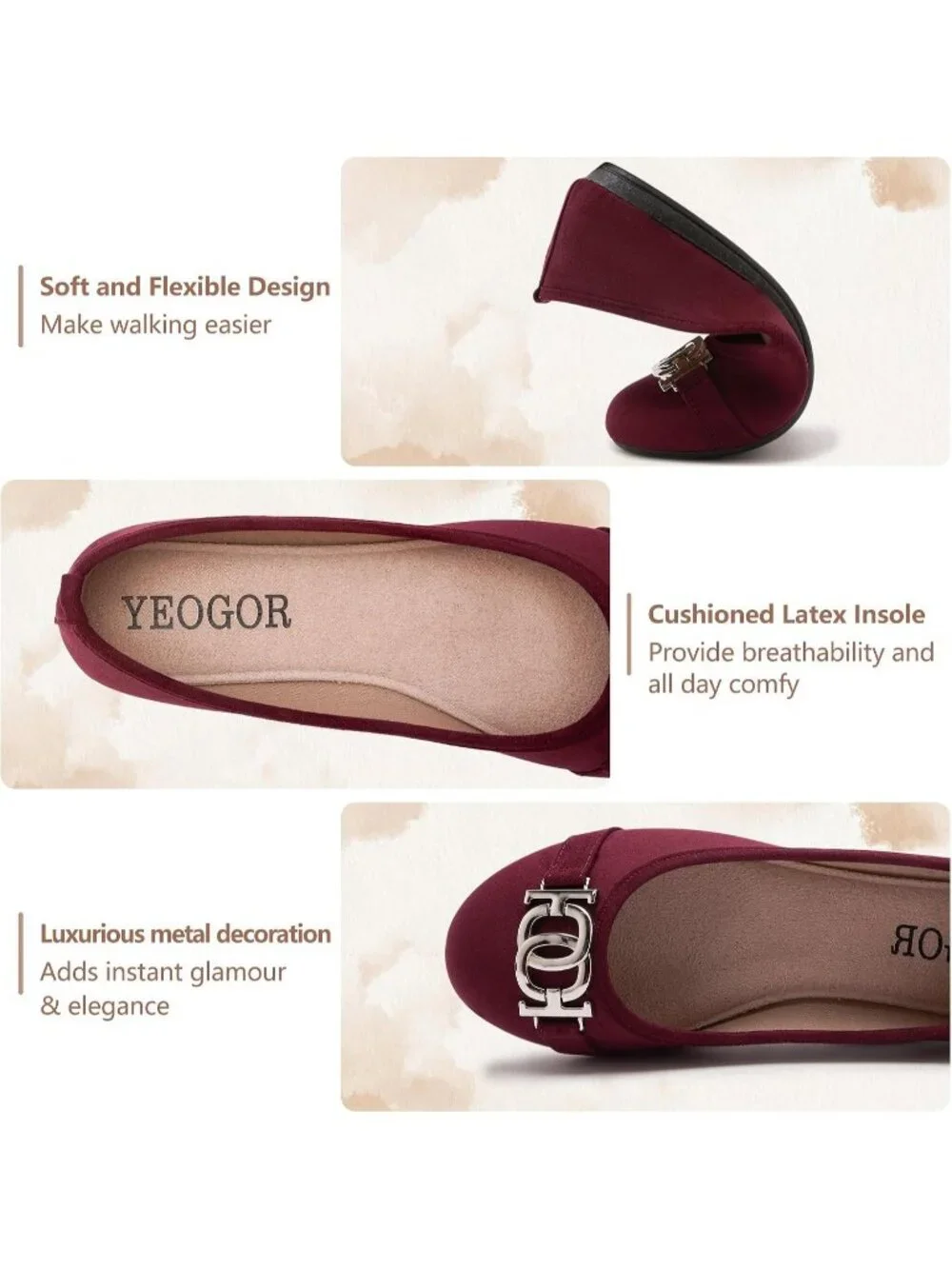 Women's Wine Micro Fiber Comfortable Round Toe Flats Slip on Casual Dressy Shoes